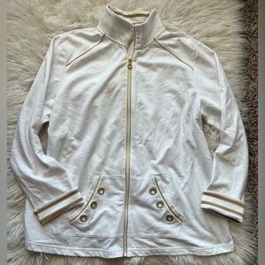Quaker Factory Gold White Rhinestone Zip Up Jacket Light Weight Size XL